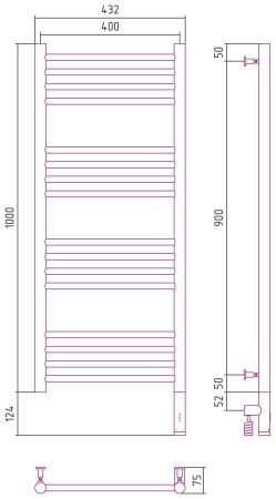 Полотенцесушитель электрический "БОГЕМА 3.0" прямая 1000х400 / МЭМ правый (Тёмный титан муар), артикул 15-5805-1040
