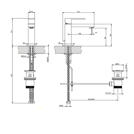 Gessi Rettangolo Смеситель для раковины на 1 отверстие с донным клапаном, цвет: хром, артикул 20001#031