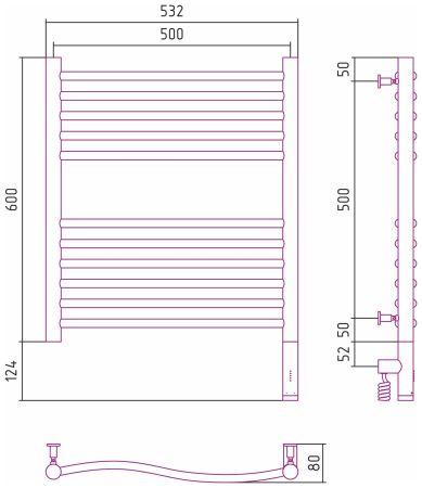 Полотенцесушитель электрический ФЛЮИД 3.0 600х500 МЭМ правый (Матовый чёрный), артикул 31-5821-6050