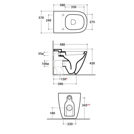 GLOBO Stockholm Унитаз напольный пристенный  58*37*h42см, слив универсальный, с комплектом креплений, цвет белый, артикул LA001.BI