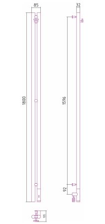 Полотенцесушитель, Сунержа, Нюанс 3.0, электрический, ширина, мм-85, глубина, мм-105, высота, мм-1800, межосевое расстояние-1596, нагревательный элемент-ТЭН, подключение-нижнее справа, электрокомплект-МЭМ, мощность, Вт-300, в комплектацию входит один двой, артикул 30-5843-1853