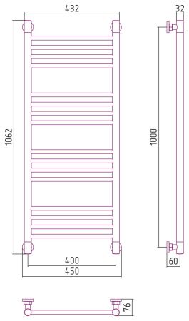 Полотенцесушитель водяной "Богема+" прямая 1000х400 (Состаренная БРОНЗА), артикул 05-0220-1040