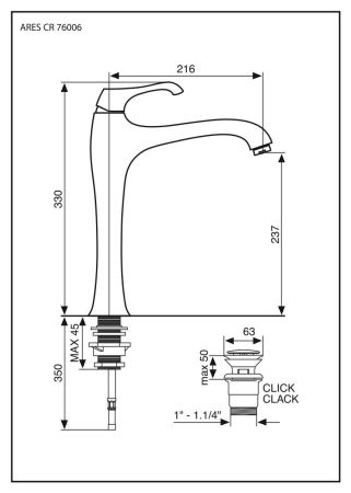 Высокий смеситель Ares с донным клапаном для раковины, цвет золото