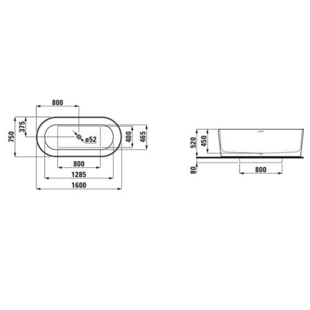 Laufen VAL Ванна 1600x750x450мм, свободностоящая, с слив-переливом, материал: композит, цвет: белый цена с нашего склада), артикул 2.3028.2.000.000.1