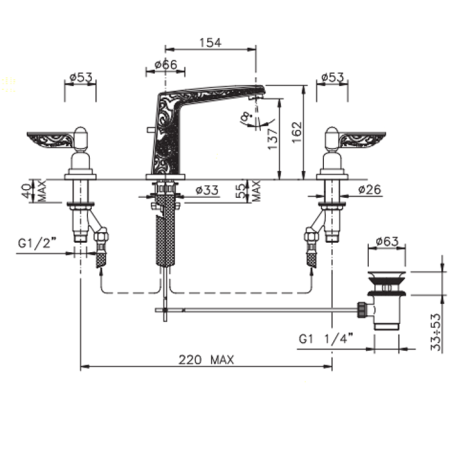 Nicolazzi Liberty Смеситель для раковины, на 3 отверствия, с донным клапаном, цвет: хром