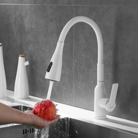 Смеситель для кухни с гибким изливом Shevanik S843C-1, белый