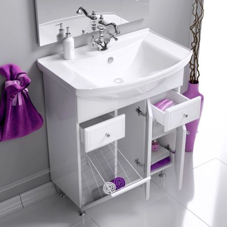 "Барселона-Люкс" тумба под умывальник Стиль 750 на ножках с двумя ящиками и корзиной Ba-L.01.07.К, ТМ «AQWELL, артикул BA0107K