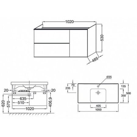 Тумба под раковину Jacob Delafon Odeon Up 102 EB891-E10 подвесная Квебекский дуб, артикул EB891-E10