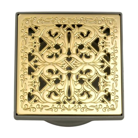 Трап душевой 112х112 мм с гидрозатвором и декоративн. решеткой золото, артикул 24891