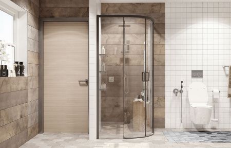 Душевой уголок Ambassador Queen Black 11011201, полукруглый, профиль черный, 90х90 см