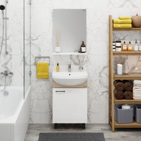 Тумба Onika Эко 52 Black напольная, белая/дуб сонома, разборная (ум. Акватон 52), артикул 105209