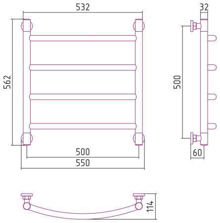 Полотенцесушитель водяной "ГАЛАНТ+" 500х500 (Матовое ЗОЛОТО), артикул 032-0200-5050