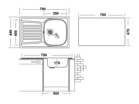 Кухонная мойка UKINOX Комфорт COP780.490 -GT8K 2L, 49*78, артикул COP780.490 -GT8K 2L