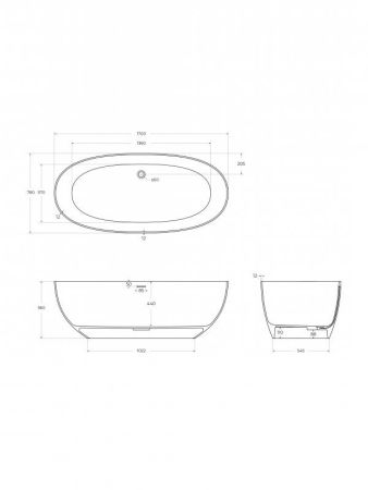 Ванна из искусственного камня Solid Surface 1700x780x560, CEZARES CZR-STREAM-170-78-56-SSB, артикул CZR-STREAM-170-78-56-SSB