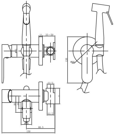 Смеситель с гигиеническим душем Aquanet Passion AF300-52С (с внутренней частью), артикул AF300-52С