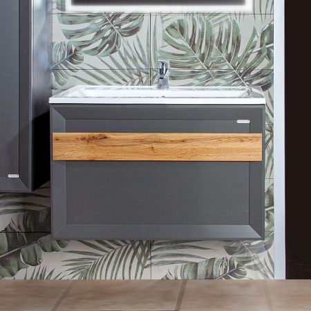 Тумба под раковину подвесная Бриклаер БЕРЛИН оникс серый, 80 см, артикул 4627125416156