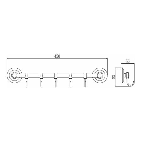 Планка с крючками для полотенец D-Lin D201853-5, хром