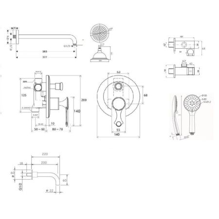 Душевая система встраиваемая Bronze de Luxe YASMINA NT800/B02, хром, артикул NT800/B02