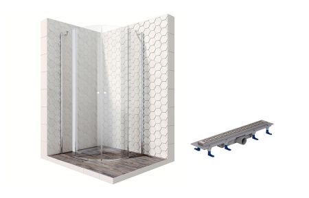 Душевой уголок Ambassador Nord 13011101-ST7, полукруглый, линейный трап, 90х90