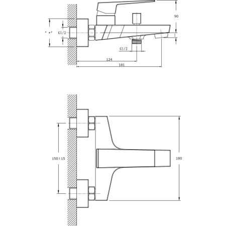 Смеситель для ванны с коротким изливом RUSH Thira (TR3635-44Grey), артикул TR3635-44Grey
