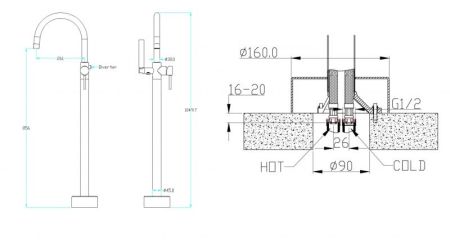 Смеситель для ванны Boheme 229-B напольный Черный, артикул 229-B