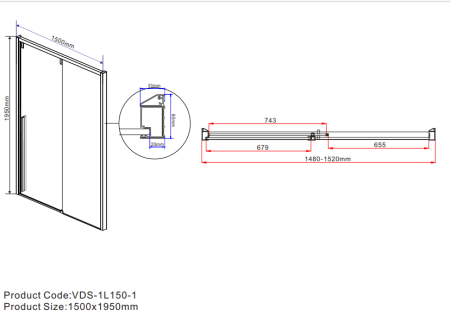 Душевые двери Vincea Душевая дверь Lugano VDS-1L150CLB-1, 1500, черный, стекло прозрачное,, артикул VDS-1L150CLB-1