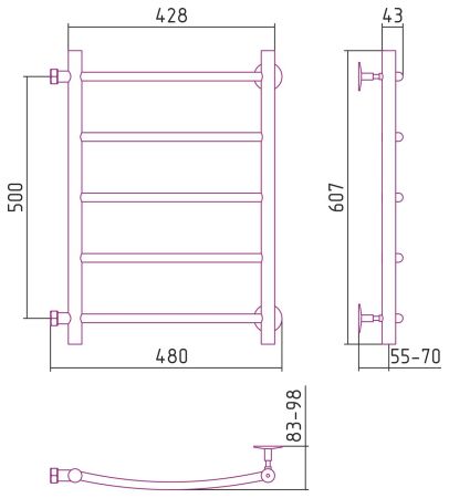 Полотенцесушитель водяной СТИЛЬЕ "Версия-Б2" 500х400 (5) Г 18 (Чёрный), артикул 17612-5040