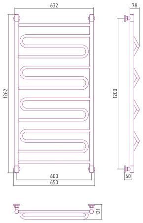 Полотенцесушитель водяной "ЭЛЕГИЯ+" 1200х600 (Без покрытия)