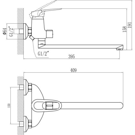 Смеситель для ванны Savol S-T2204, хром
