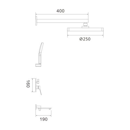 Душевая система встраиваемая Shevanik S4335T, оружейная сталь