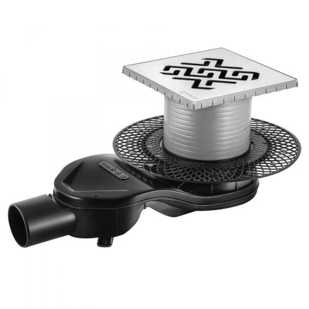 Трап BERGES водосток PLATZ Antik 150х150, матовый хром, S-сифон D50 H60 боковой, артикул 090161