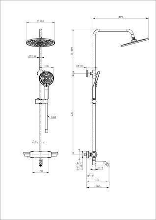 Душевая система с термостатом WONZON & WOGHAND CAPSULE, Черный матовый (WW-B3031-A2-MB), артикул WW-B3031-A2-MB