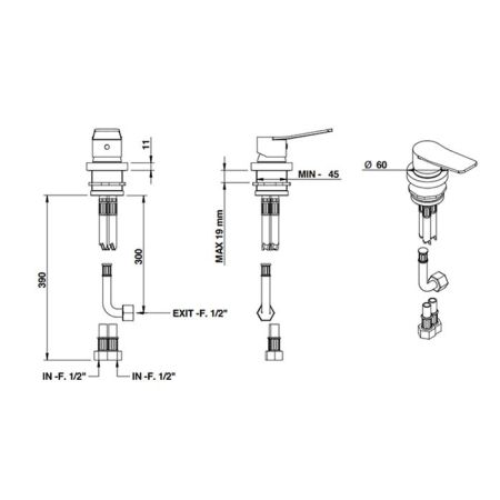Bongio GIO2 Смеситель на столешницу на 1 отв, цвет хром, артикул 80510CRPR