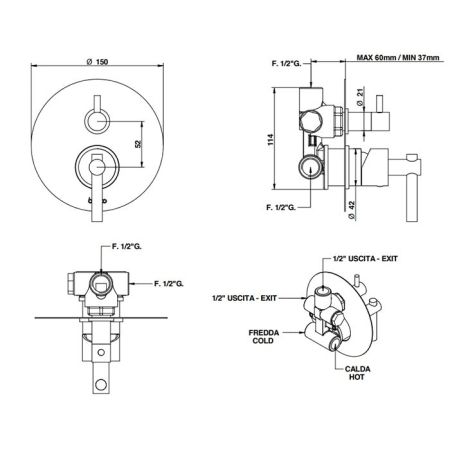 BONGIO T LEVER Смеситель настенный встраиваемый, однорычажный, с переключателем на 2 положения, внешняя часть, цвет белый матовый, артикул 31319BIEU