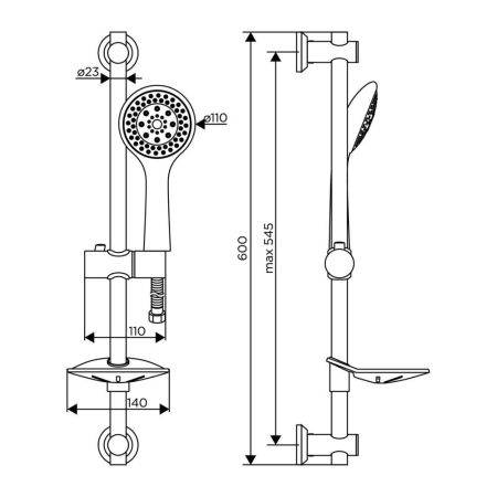 D0101000 Norma душевой комплект, ручной душ 5 функций, стойка 600 мм, шланг 175 мм, артикул D0101000