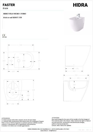 Hidra Faster, напольное биде c крепежом, 53x36,5x42,5h см, цвет белый матовый, артикул FA14/006