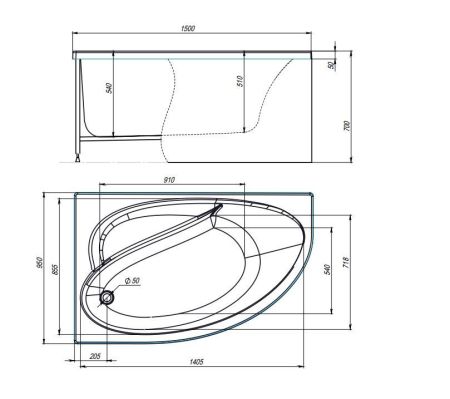 Акриловая ванна TIMO  IVA 1500*950*700 (IVA1595L), артикул IVA1595L