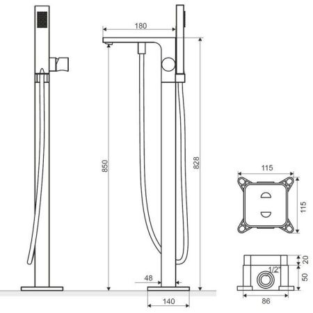Смеситель для ванны отдельностоящий EXCELLENT Krotos AREX.8055CR (хром), артикул AREX.8055CR