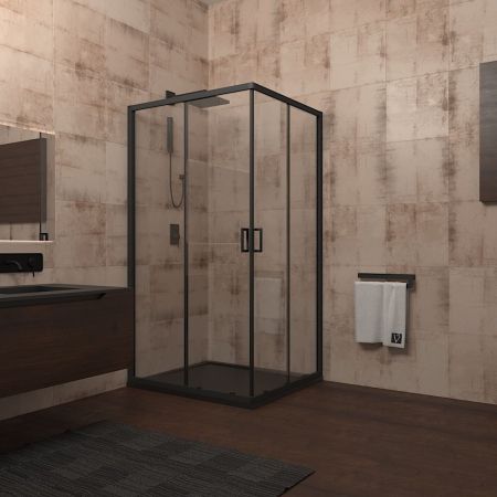 Душевой угол Veconi Rovigo RV-13, 1000x1000x1950, черный, стекло прозрачное, артикул RV13-100-01-C5