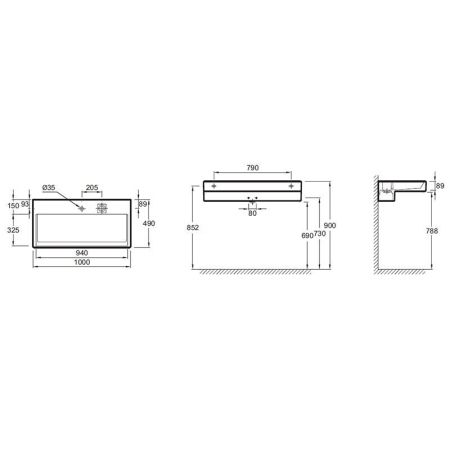 Раковина мебельная JACOB DELAFON TERRACE EXC9112-00 (подвесная, (100*49), белый), шт, артикул EXC9112-00