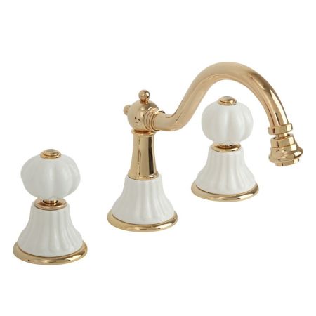 OLIVIA Смеситель для биде на 3 отв., донный клапан "click-clack", бел./золото, артикул 19018