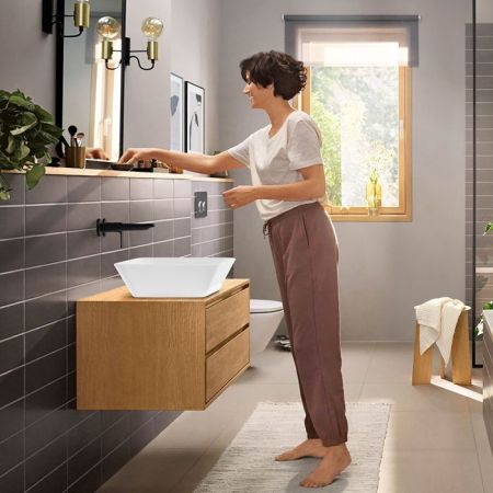 Смеситель для раковины, Hansgrohe, Rebris E, тип открывания воды-однорычажный, тип регулирования воды-керамический картридж, монтаж-настенный встраиваемый, отверстия для монтажа-2, вынос излива, мм-200, внутренняя часть-необходимо заказать, цвет-черный ма, артикул 72568670