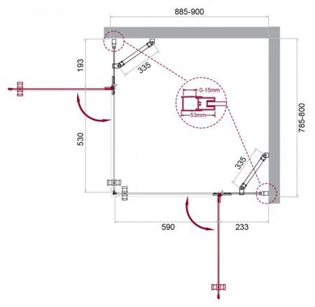Душевой уголок BelBagno KRAFT-AH-22-100/90-C-Cr-R, артикул KRAFT-AH-22-100/90-C-Cr-R