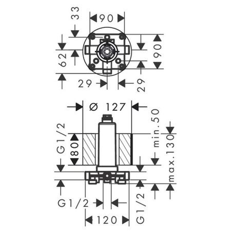 AX  Скрытая часть для верхнего душа с потолочным подсоединением, артикул 26434180