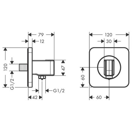AX ShowerSelect Вывод воды с клапаном и держателем ручного душа, ½’, цвет: шлифованный черный хром, артикул 36724340
