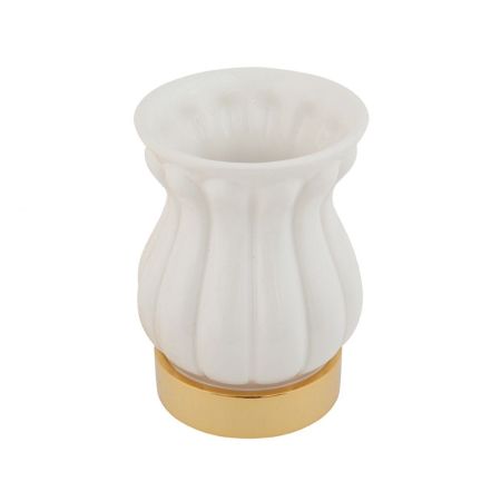 OLIVIA Стакан настольный, керамика белая, золото, артикул 17476