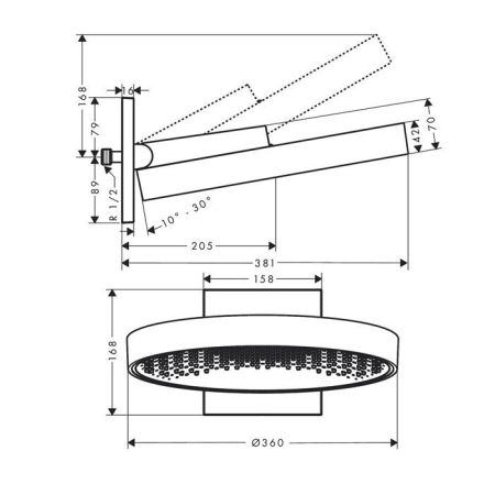 HG Rainfinity Верхний душ 360 1jet с настенным креплением, шлифованная бронза, артикул 26230140
