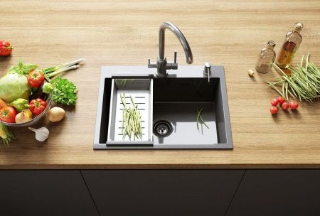 Кухонная мойка Ulgran Steel 600x450, черная брашированная сталь, артикул US 600-002