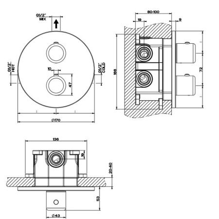 Gessi Goccia Встраиваемый термостат, подключение на 3/4”(внешние части), цвет: белый
