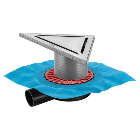 Трап BERGES водосток ZENTRUM Norma 35х25х25 угловой, матовый хром, выпуск D50 H65 боковой, артикул 090913